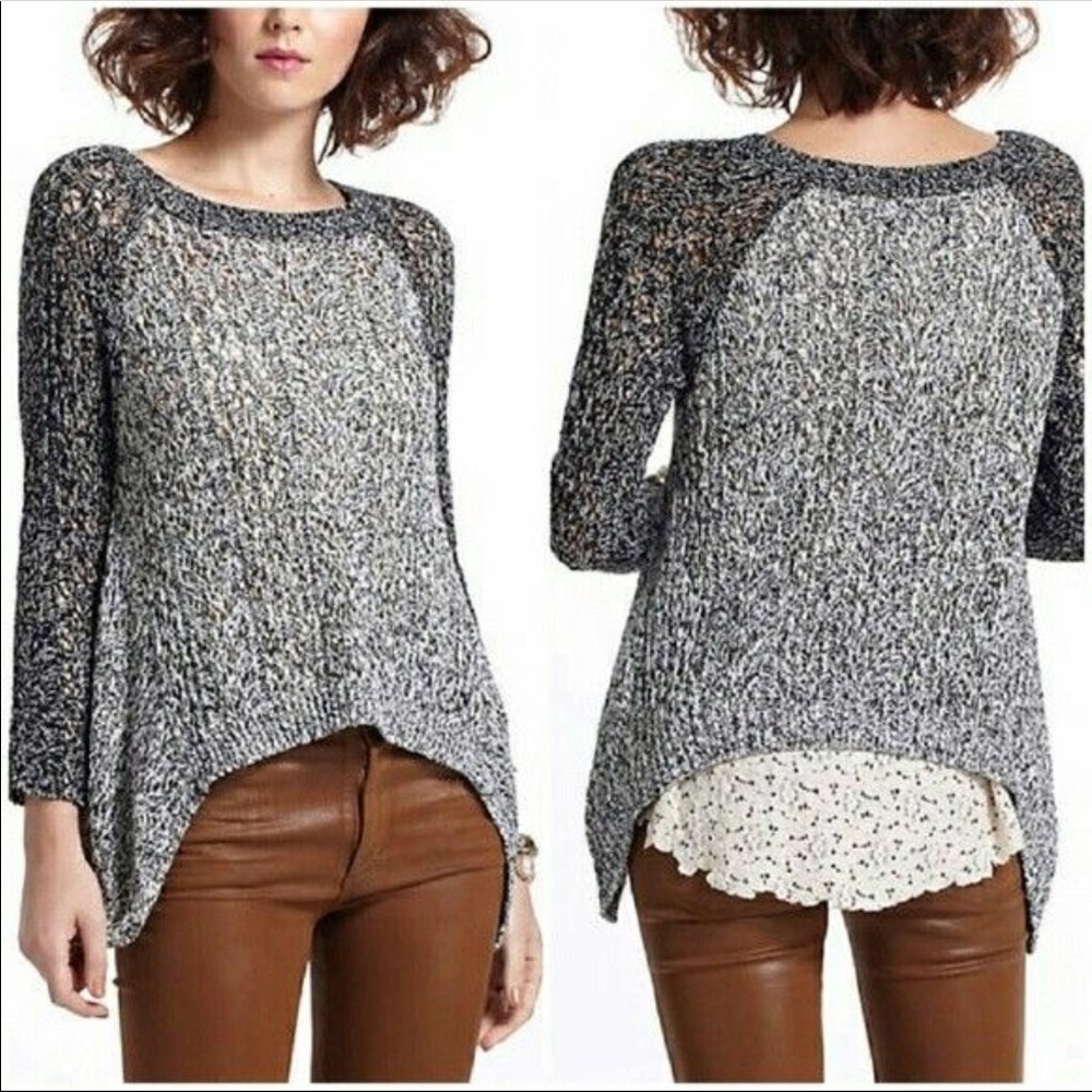 Leifnotes Dipped Lace Marled Black White Sweater